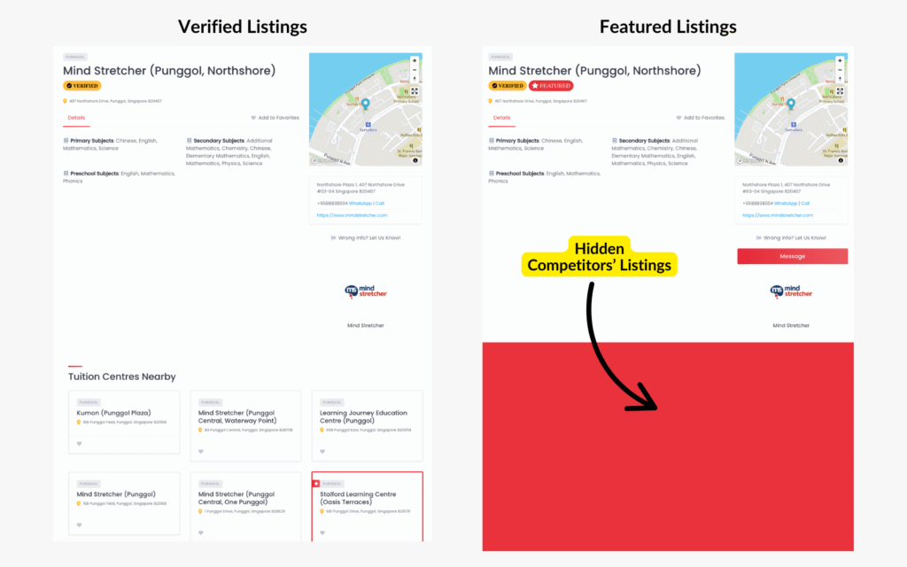 TCD Verified vs Featured Tuition Centre Listings